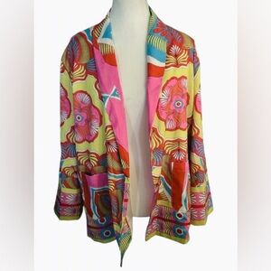Open Lightweight Colorful Jacket SundayUp Blazer Floral Pattern 70’s Blue Boho